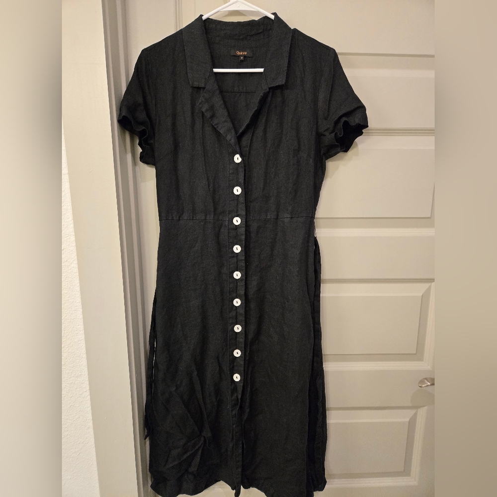 Quince Linen Black Button-Down Dress
